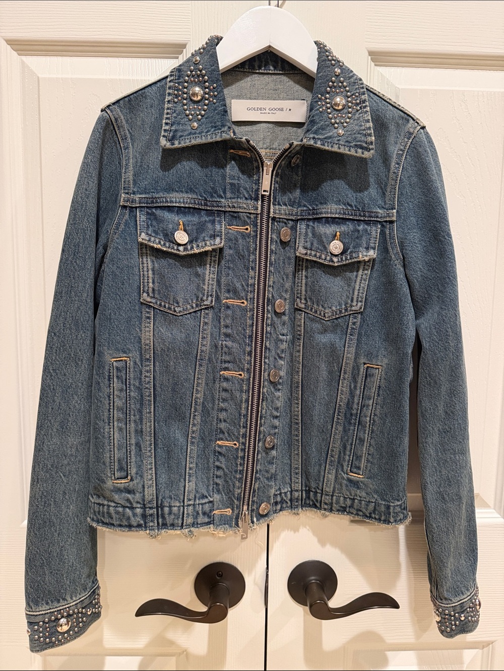 Golden Goose Denim Jacket with Studded Collar and Cuff - Blue